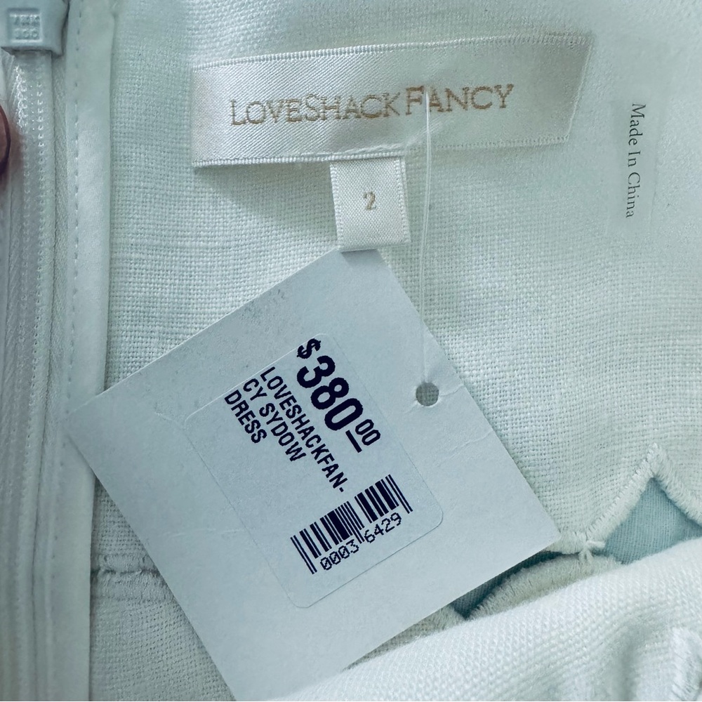 NWT $380 LoveShackFancy Sydow White Scalloped Linen Mini Dress Sz 2 - Picture 11 of 16